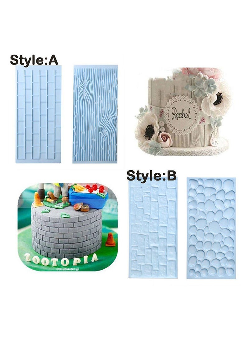4pcs(1set tree style A+1set wall style B)  Fur Wall Tree City Wall Pebble Pattern Road Embossed Printing Mold Fondant Cake Skirt Mold Baking Cake Biscuit Mold Tool - Image 2