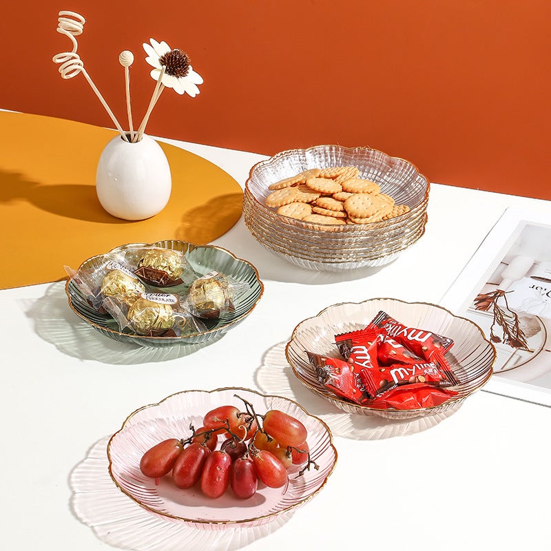 Ins Accessible Luxury Household Bone Spitting Dish Pet Plastic Transparent Tray Snack Snack Dish Gold Edge Fruit Plate Spitting Bone Plate - Image 5