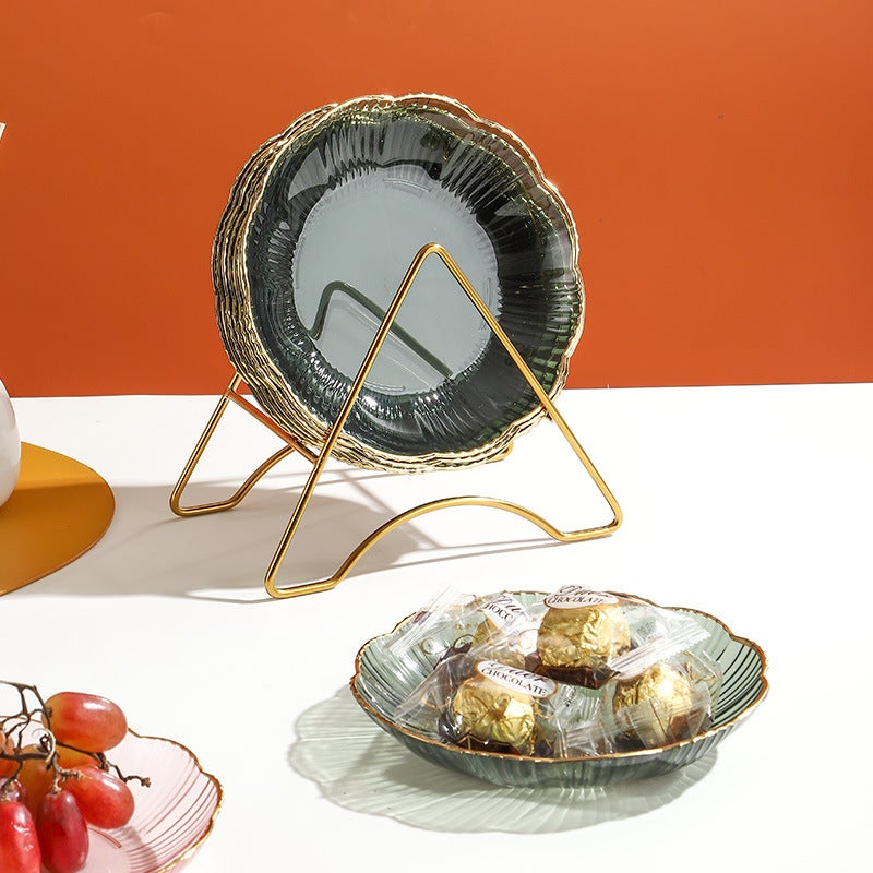 Ins Accessible Luxury Household Bone Spitting Dish Pet Plastic Transparent Tray Snack Snack Dish Gold Edge Fruit Plate Spitting Bone Plate - Image 2