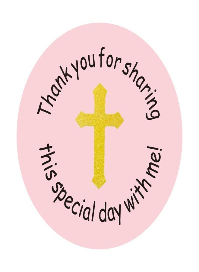 vaujory Pink 2" Round 50 Pack Cross Thank You Stickers Candy Sticker Labels for Religious Party, Baptism, Confirmation, Christening, First Communion, Birthday Party Wedding Baby Shower (Pink1) - Image 1