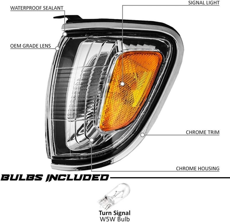 EPIC LIGHTING XMOE Style Replacement Chrome Trim Corner Signal Lights Compatible with 01-04 Tacoma Regular Access Cab (Not Full Four Door) [ TO2520161 8162004080 TO2521161 8161004080 ] Pair - Image 3