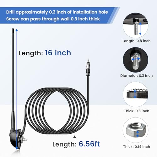 Anina 16 Inch AM/FM Universal Top/Side Mount Antenna for Vehicle Truck Boat ATV UTV RV Motorcycle, 16" Car Radio Aerial Replacement Mast w/Mount Base and Extension Cable for Stereo Receiver Head Unit - Image 2