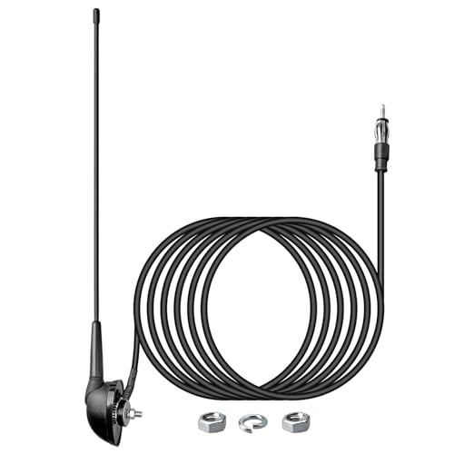 Anina 16 Inch AM/FM Universal Top/Side Mount Antenna for Vehicle Truck Boat ATV UTV RV Motorcycle, 16" Car Radio Aerial Replacement Mast w/Mount Base and Extension Cable for Stereo Receiver Head Unit - Image 1