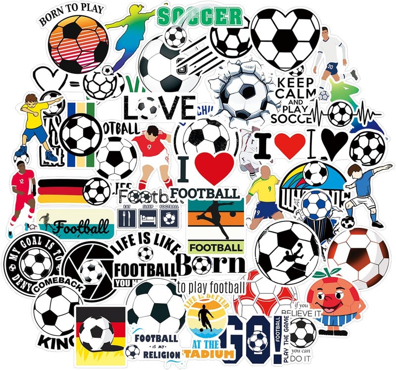 QTL Waterproof Soccer Stickers for Laptop Luggage Scrapbook Postcard (50 Pcs Soccer Style) - Image 1
