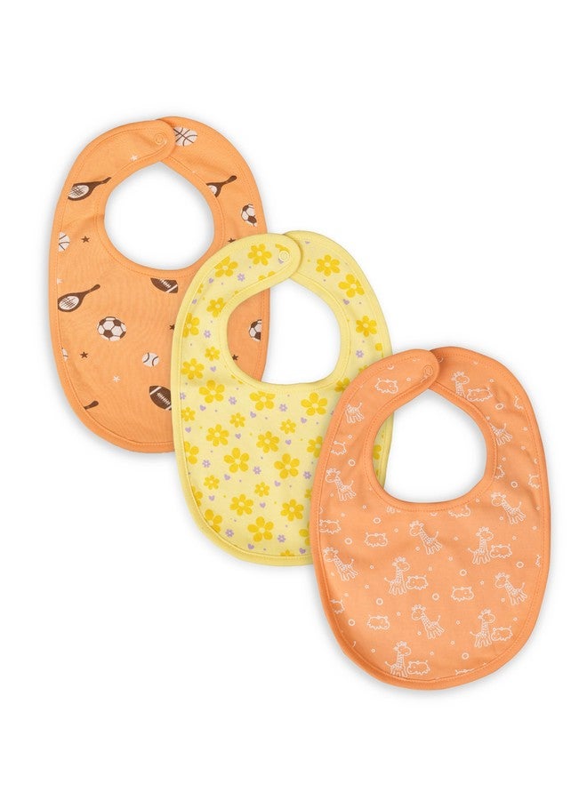 Kidbea Organic Cotton Baby Bib, Adjustable Snap Closure Soft Absorbent Feeding Bibs Apron for Newborns & Infants Child With Cute Prints | Reusable Baby Essential (Pack of 3) - Image 1