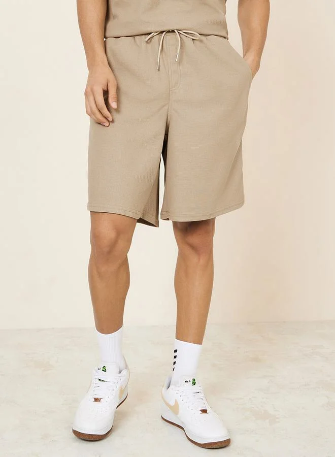 Styli Waffle Knit Colorblock Oversized T-Shirt & Shorts Co-Ord Set