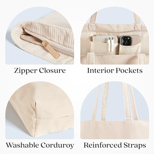 VANDEL Corduroy Tote Bag for Women and Men with Zipper and Inner Pockets. Cute School Tote Bag with Zipper, Aesthetic - Image 2