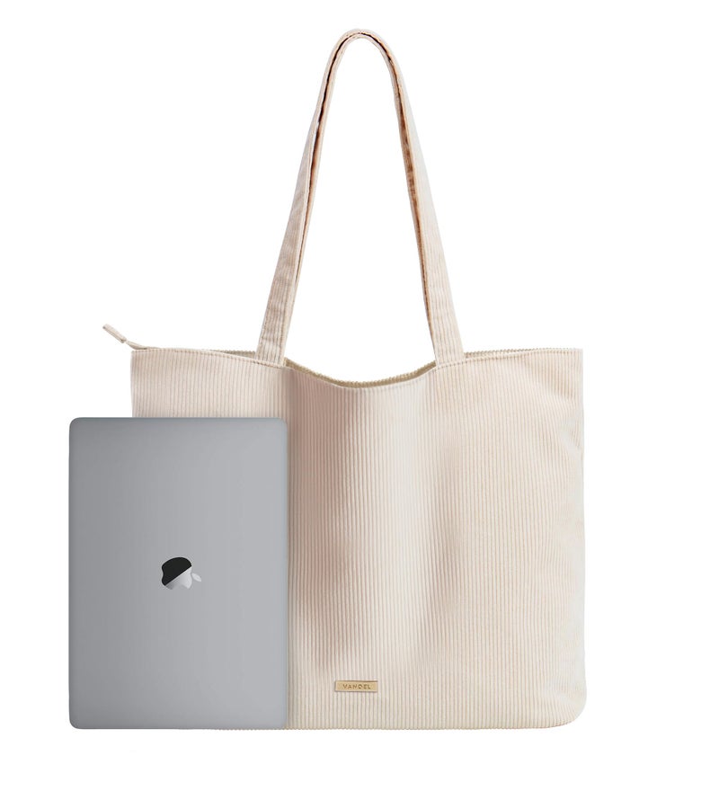 VANDEL Corduroy Tote Bag for Women and Men with Zipper and Inner Pockets. Cute School Tote Bag with Zipper, Aesthetic - Image 1