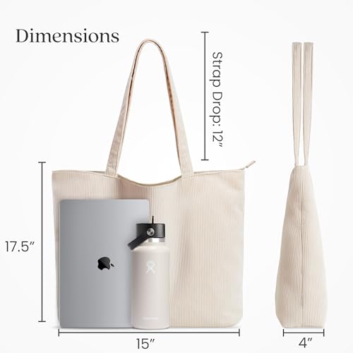 VANDEL Corduroy Tote Bag for Women and Men with Zipper and Inner Pockets. Cute School Tote Bag with Zipper, Aesthetic - Image 4