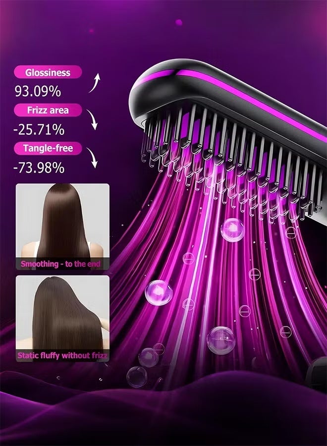 Electric Hair Straightener Brush, Portable Ceramic Ionic Straightening Comb and Curler, LED Display, Fast Heating, 3 Temp Settings & Anti-Scald Head Massager for All Hair Types, Black - Image 3