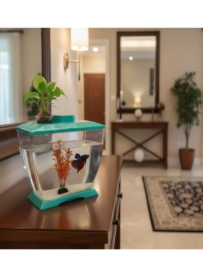 Mini Acrylic Betta Fish Tank with Plant Pot Holder,Plant,Food Clear, 23x12x15 cm, Desktop Aquarium for Betta and Small Fish, Random Colour
