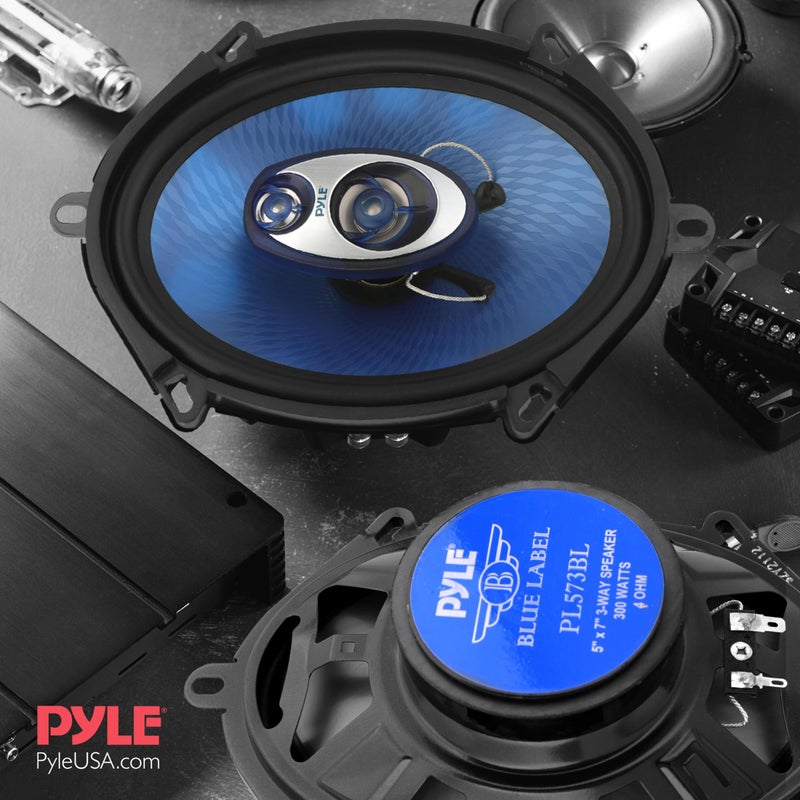 Pyle 5â€ x 7â€ Car Sound Speaker (Pair) - Upgraded Blue Poly Injection Cone 3-Way 300 Watts w/Non-fatiguing Butyl Rubber Surround 80-20Khz Frequency Response 4 Ohm & 1" ASV Voice Coil - PL573BL, Apple - Image 5