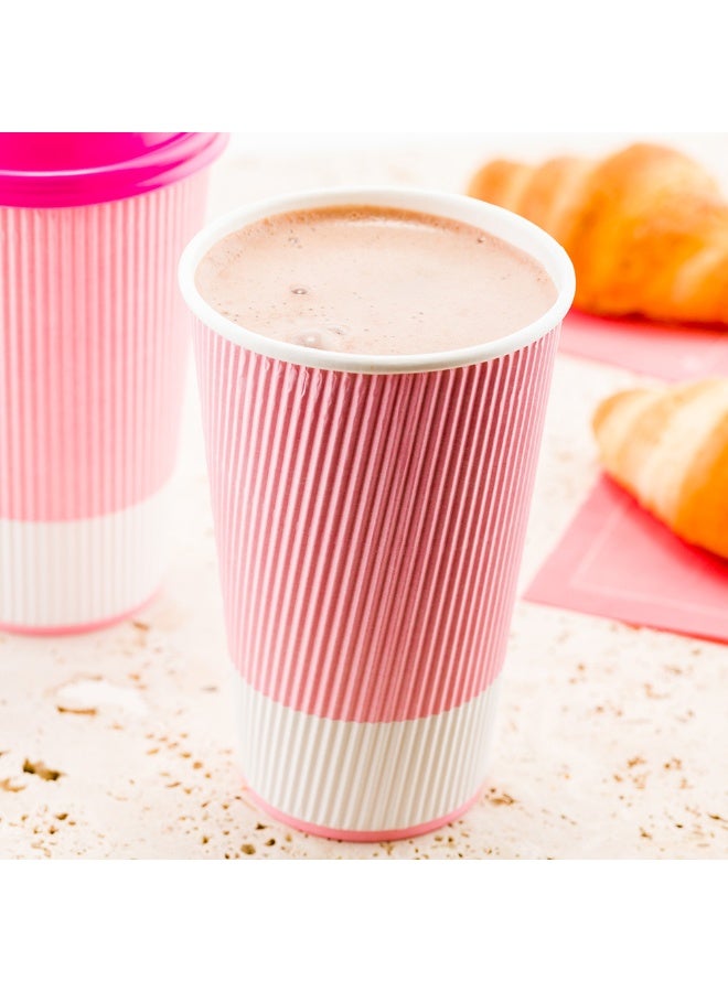 Restaurantware Restaurantware 16 Ounce Ripple Wall Disposable Coffee Cups, 500 Insulated Light Pink Paper Tumblerss for Hot Drinks like Tea and More, Rolled Rim Design, Lids Sold Separately  - Image 3