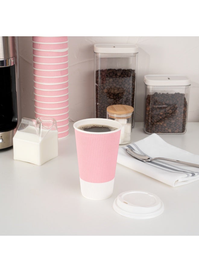 Restaurantware Restaurantware 16 Ounce Ripple Wall Disposable Coffee Cups, 500 Insulated Light Pink Paper Tumblerss for Hot Drinks like Tea and More, Rolled Rim Design, Lids Sold Separately  - Image 4