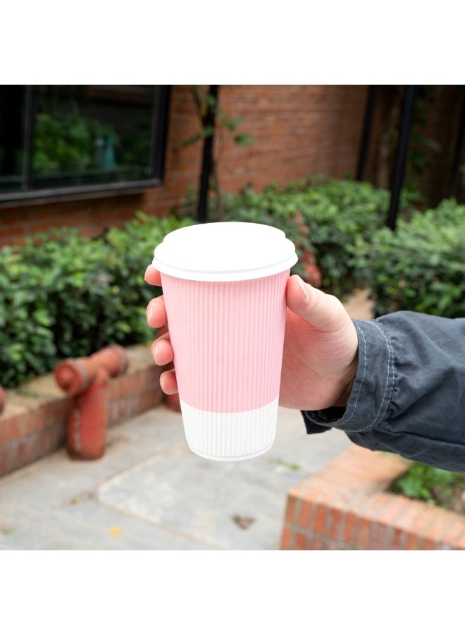 Restaurantware Restaurantware 16 Ounce Ripple Wall Disposable Coffee Cups, 500 Insulated Light Pink Paper Tumblerss for Hot Drinks like Tea and More, Rolled Rim Design, Lids Sold Separately  - Image 5