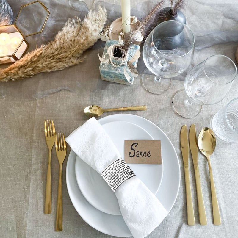 LogHog Delicate Alloy Napkin Rings Set of 6  Ideal Table Setting Napkin Decor for Wedding Parties Holiday. (Woven Silver) - Image 5