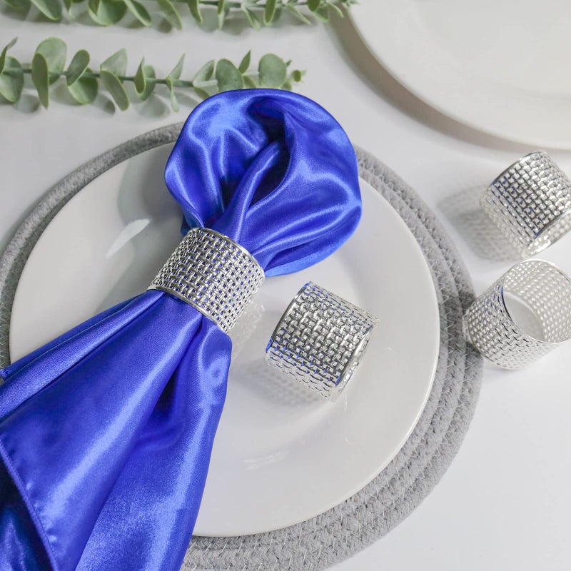 LogHog Delicate Alloy Napkin Rings Set of 6  Ideal Table Setting Napkin Decor for Wedding Parties Holiday. (Woven Silver) - Image 1
