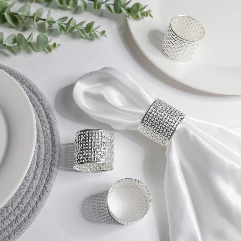 LogHog Delicate Alloy Napkin Rings Set of 6  Ideal Table Setting Napkin Decor for Wedding Parties Holiday. (Woven Silver) - Image 2