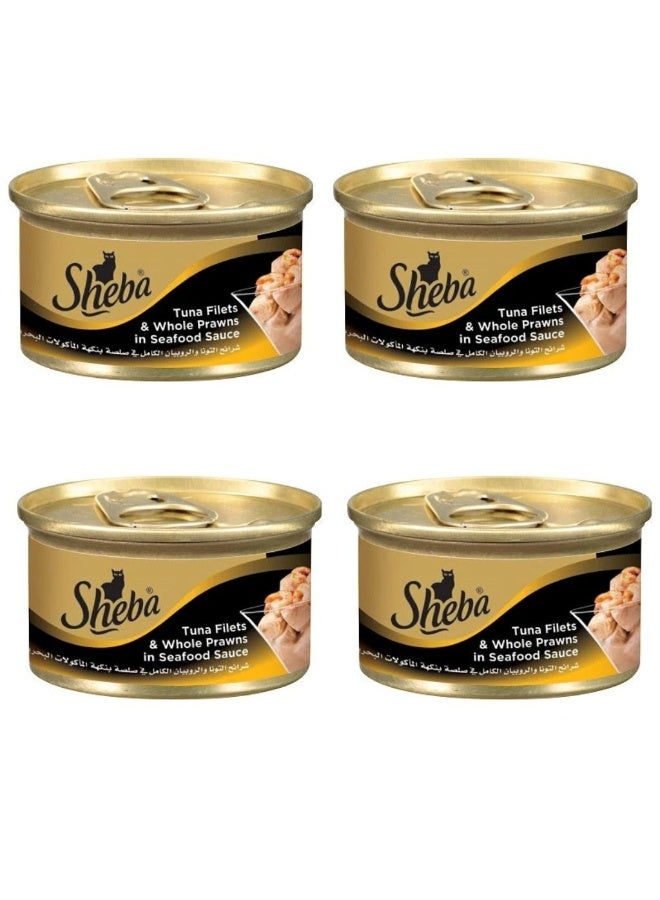 Sheba Tuna & Prawn in Sea Food Wet Cat Food pack of 4