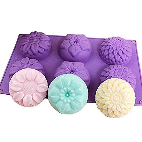 EchoDone Echodo 6 Cavity Silicone Flower Soap Mold Chrysanthemum Sunflower Mixed Flower Shapes Cupcake Backing Mold for Homemade Soap, Cake, Cupcake, Bread, Muffin, Pudding Cake Molds, Soap Silicone Moulds … - Image 1