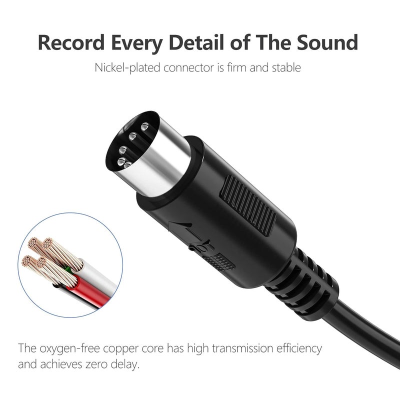 كابل MIDI من ، عبوة تحتوي على 2 قطع، طول كل قطعة 3 أقدام، من نوع ذكر إلى ذكر، بـ 5 أطراف، متوافق مع لوحات المفاتيح MIDI، وأجهزة التوليد الموسيقي، وأجهزة التوليد الموسيقي المثبتة على الرفوف، وأجهزة أخذ العينات، وبطاقات الصوت الخارجية، ومصادر الصوت، وغيرها من المعدات الموسيقية. - Image 4