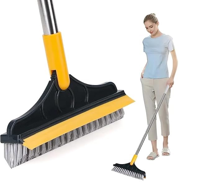 ASHGUJ Automatic Long Handle Tile Scrubbing Brush with Wiper | 2-in-1 Bathroom Cleaner & Floor Mop | Heavy Duty Design  - Image 1