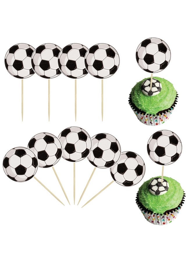 Ephlyn 36 قطعة من أعمدة تزيين كعكة كرة القدم لموضوع الرياضة، أعمدة طعام على شكل كرة القدم لتزيين كعكة حفلات استقبال المواليد، تزيينات لحفلات عيد ميلاد الأطفال - Image 1