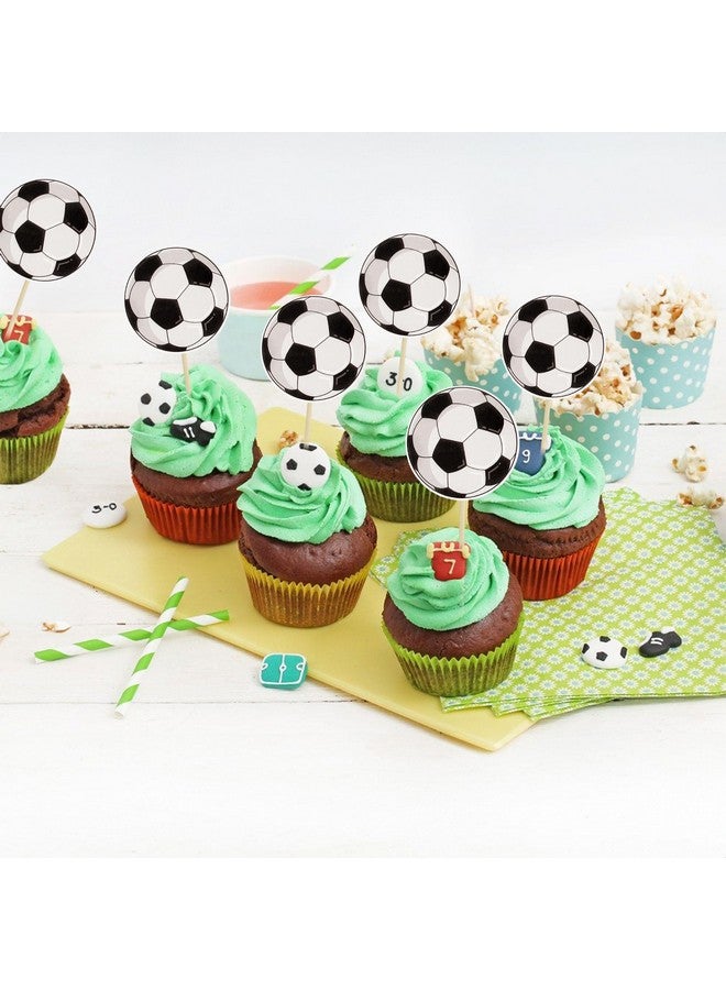 Ephlyn 36 قطعة من أعمدة تزيين كعكة كرة القدم لموضوع الرياضة، أعمدة طعام على شكل كرة القدم لتزيين كعكة حفلات استقبال المواليد، تزيينات لحفلات عيد ميلاد الأطفال - Image 4