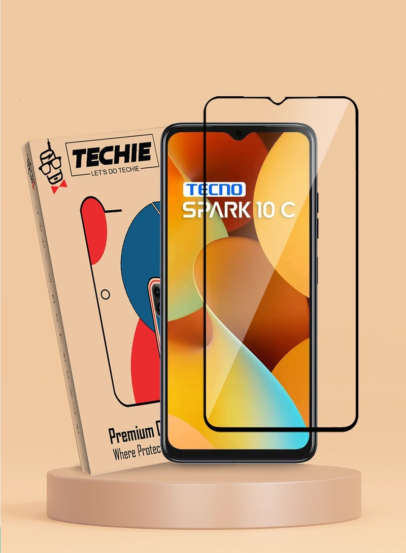 Techie واقي شاشة Techie 5D Full Cover 9H Hardness HD من الزجاج المقوى لهاتف Tecno Spark 10C - مضاد للخدش ومضاد لبصمات الأصابع ومضاد للفقاعات - Image 1