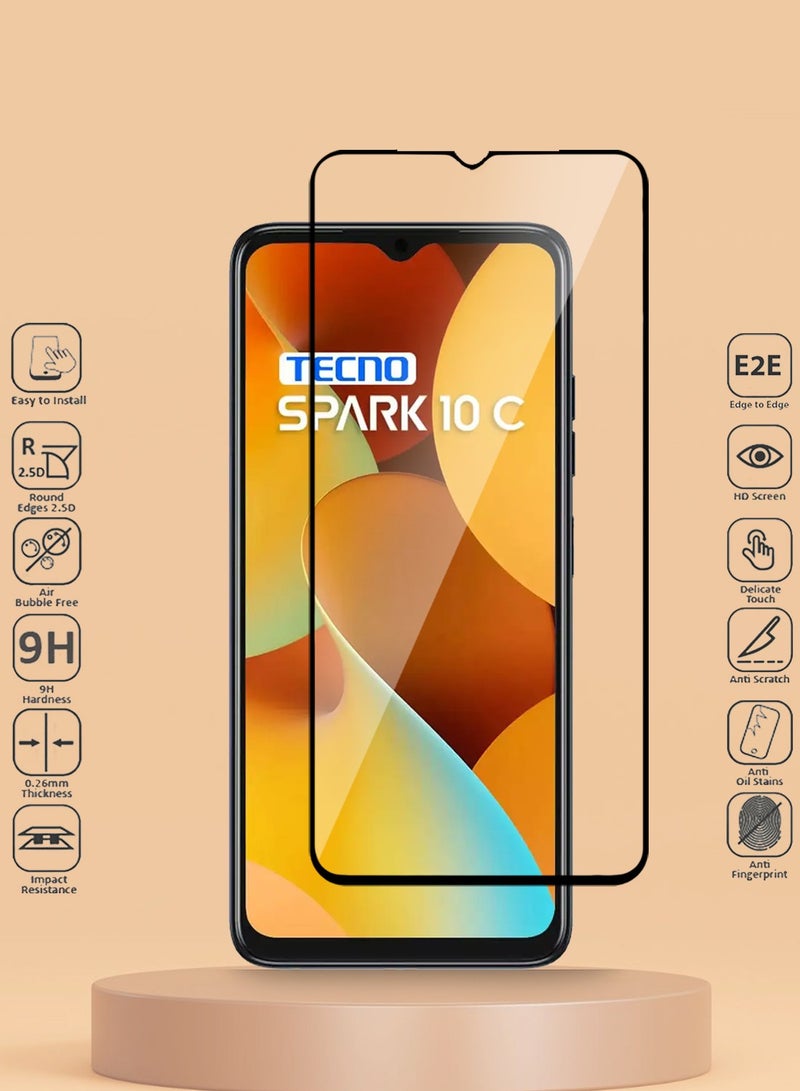 Techie واقي شاشة Techie 5D Full Cover 9H Hardness HD من الزجاج المقوى لهاتف Tecno Spark 10C - مضاد للخدش ومضاد لبصمات الأصابع ومضاد للفقاعات - Image 2