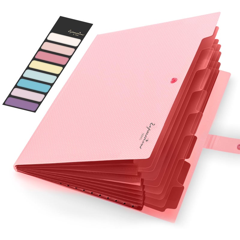 Sooez Accordion File Organizer, Letter Size Expanding File Folder with Labels, 8 Pocket Folders for Document, Portable Paper Bill Receipt Organizer for Home School Office Supplies, A4 Size, Pink - Image 1