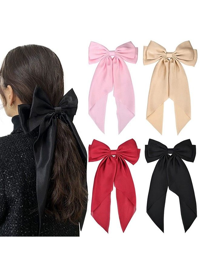 WHISKET Hair Bow Women Satin Hair Bow Clip Large Silky Hair Barrettes With Big Ribbon Large Vintage Bow Clip For Hair Accessories (Red) - Image 3
