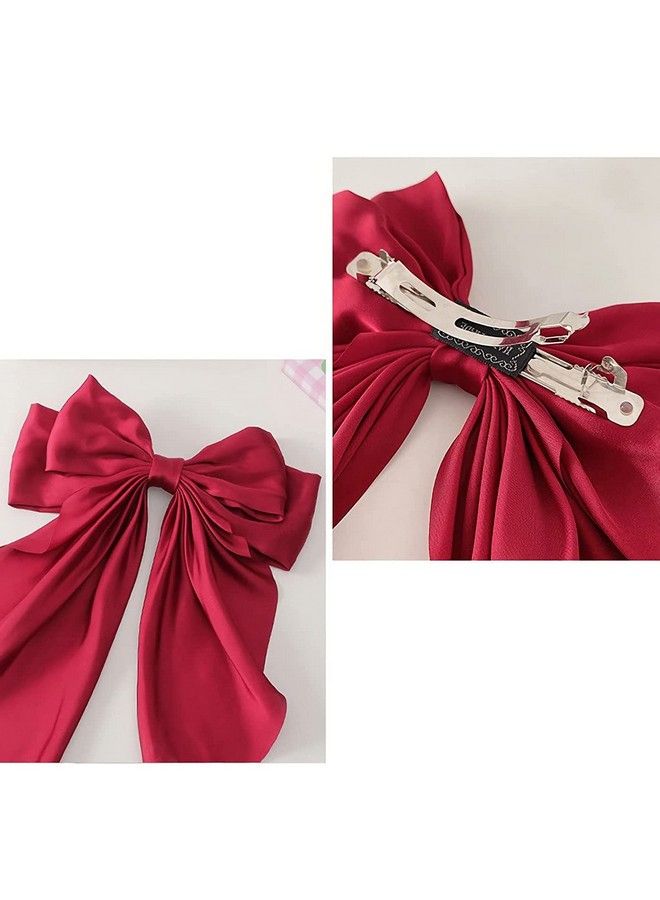 WHISKET Hair Bow Women Satin Hair Bow Clip Large Silky Hair Barrettes With Big Ribbon Large Vintage Bow Clip For Hair Accessories (Red) - Image 5