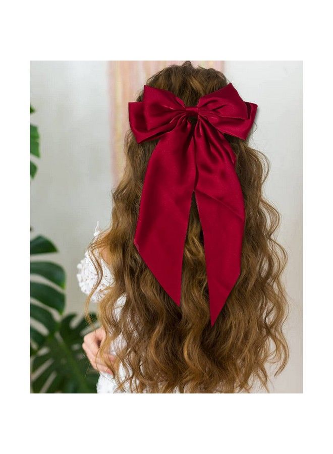 WHISKET Hair Bow Women Satin Hair Bow Clip Large Silky Hair Barrettes With Big Ribbon Large Vintage Bow Clip For Hair Accessories (Red) - Image 2