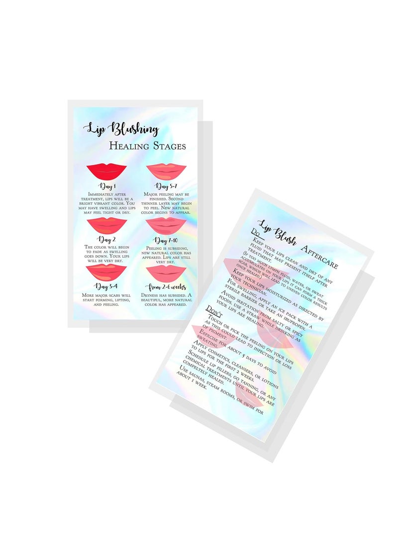 Boutique Marketing LLC Lip Blush Stages of Healing  Aftercare Instructions Card  50 Pack  2x35 inches Business Card Size  Lip Blush Lip Glow Lip Tint PMU Lip Liner Full Lip Tint Tattoo  Holographic Look Design 