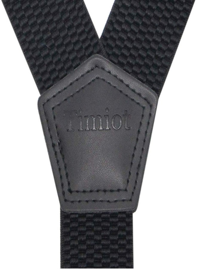 Timiot Premium Men's Y-Back Suspenders Stretch Perfect 1.5" Width for Work Style Formal Strong Heavy Duty Clips (Black) - Image 2