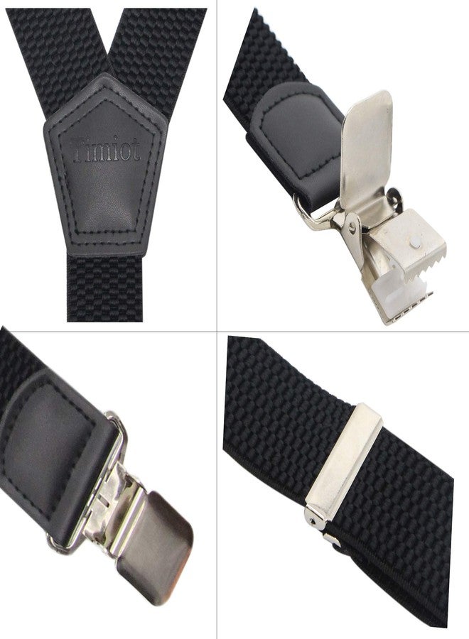 Timiot Premium Men's Y-Back Suspenders Stretch Perfect 1.5" Width for Work Style Formal Strong Heavy Duty Clips (Black) - Image 3