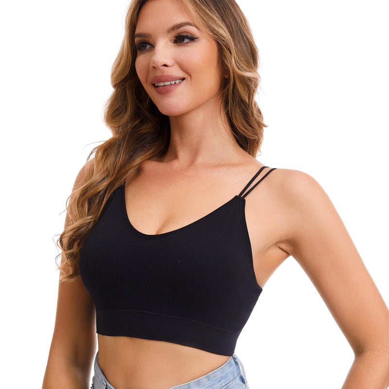 BQTQ 6 Pieces Padded Bralettes for Women V Neck Cami Bralette Bra with Elastic Straps Seamless Bralettes Sleeping Bra Black Bralette Pack, XXL - Image 5