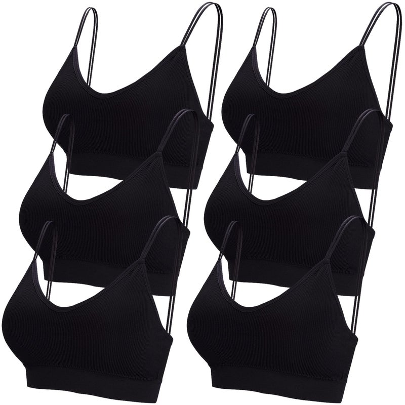 BQTQ 6 Pieces Padded Bralettes for Women V Neck Cami Bralette Bra with Elastic Straps Seamless Bralettes Sleeping Bra Black Bralette Pack, XXL - Image 1