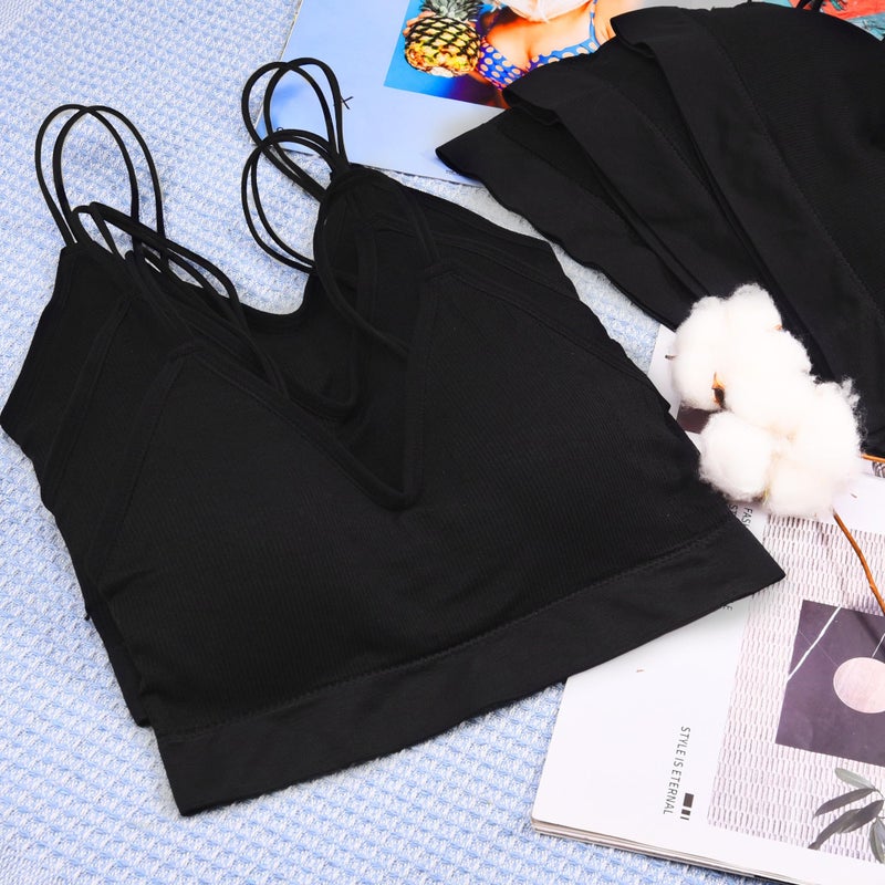 BQTQ 6 Pieces Padded Bralettes for Women V Neck Cami Bralette Bra with Elastic Straps Seamless Bralettes Sleeping Bra Black Bralette Pack, XXL - Image 4