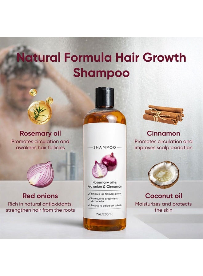 شامبو البصل لنمو الشعر، زيت إكليل الجبل ومستخلص البصل الأحمر والقرفة، شامبو مضاد لتساقط الشعر، عناية مغذية، يعزز كثافة الشعر للنساء والرجال. (200 مل) - Image 3