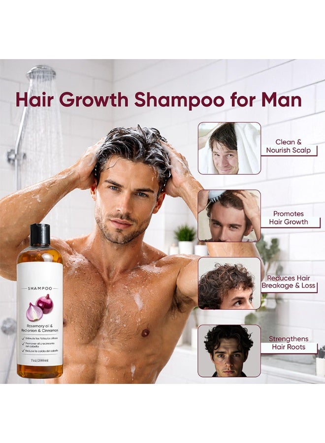 شامبو البصل لنمو الشعر، زيت إكليل الجبل ومستخلص البصل الأحمر والقرفة، شامبو مضاد لتساقط الشعر، عناية مغذية، يعزز كثافة الشعر للنساء والرجال. (200 مل) - Image 4