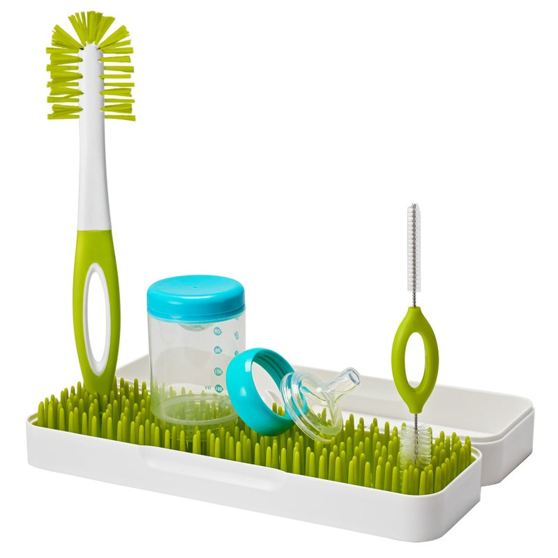 Boon Trip Silicone Travel Bottle Drying Rack - Portable Baby Bottle Drying Rack and Baby Bottle Brush Set - Travel Bottle Cleaner Kit - Baby Travel Essential - Green and White - Image 4