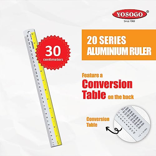 Yosogo 12 Inch / 30 cm Assorted Color Aluminum Ruler in Inch and CM Scale with Hanging Hole | Pack of 6 - Image 2