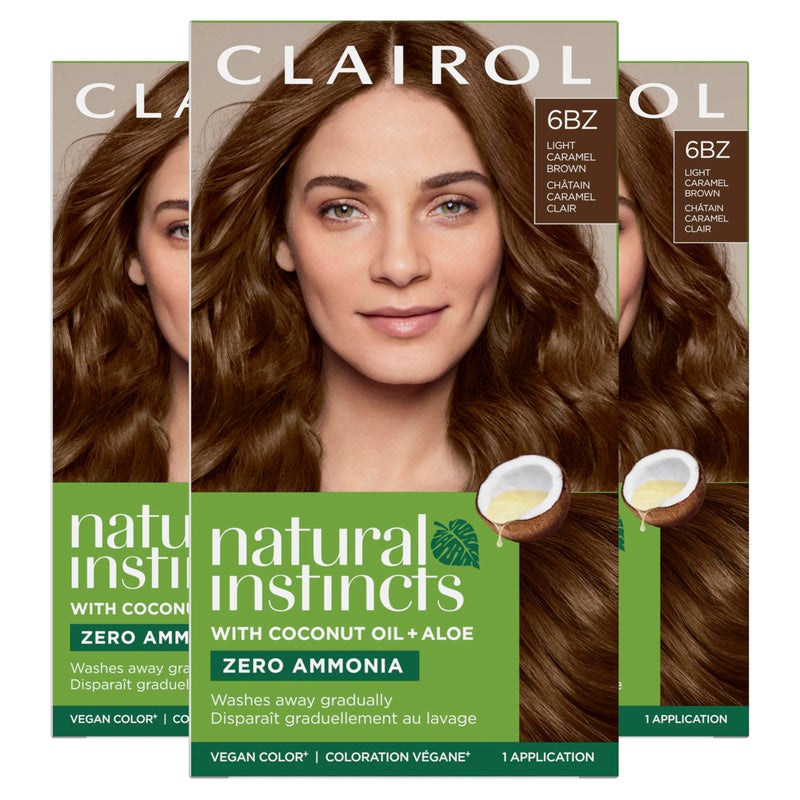 Clairol Natural Instincts Demi-Permanent Hair Dye, 6BZ Light Caramel Brown Hair Color, Pack of 3 - Image 1