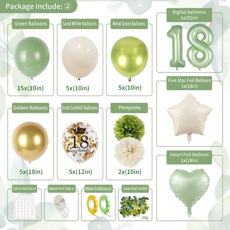 GYESXYW Sage Green 18th Birthday Decorations - Happy Birthday Banner, Gold Balloons, Crown, Sash, Fringe Curtain, Tablecloth, Cake Topper for Girls' 18th Party - Image 3