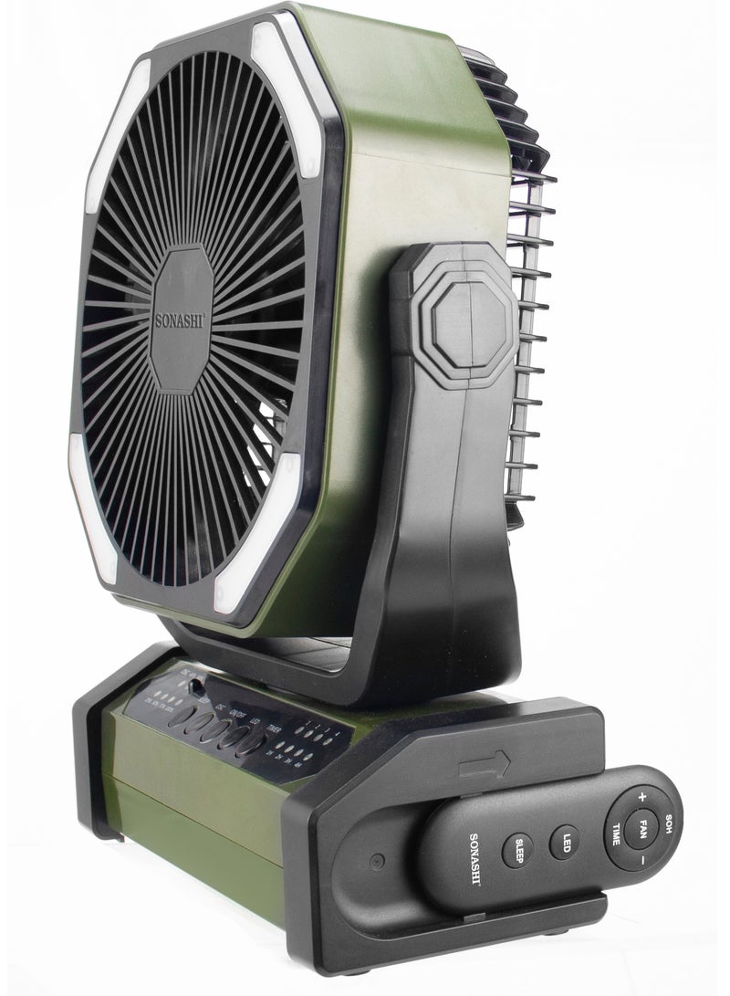 SONASHI 8 Inch Rechargeable Fan - 10,000mAh Li-ion Battery Operated Fan with Bright LED Light | Type-C Charging with Continuous Working for 30 Hours | Portable with Remote Control SRF-808 Green - Image 3