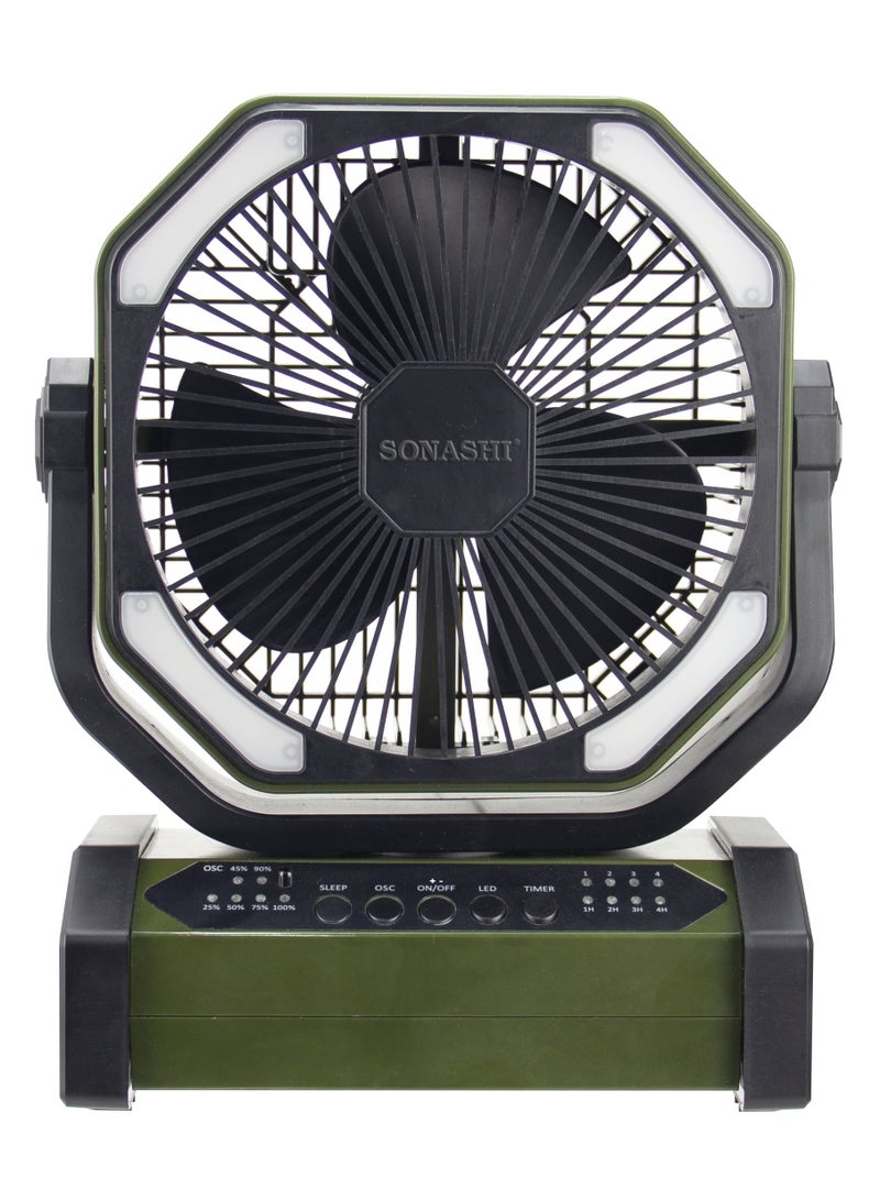 SONASHI 8 Inch Rechargeable Fan - 10,000mAh Li-ion Battery Operated Fan with Bright LED Light | Type-C Charging with Continuous Working for 30 Hours | Portable with Remote Control SRF-808 Green - Image 2