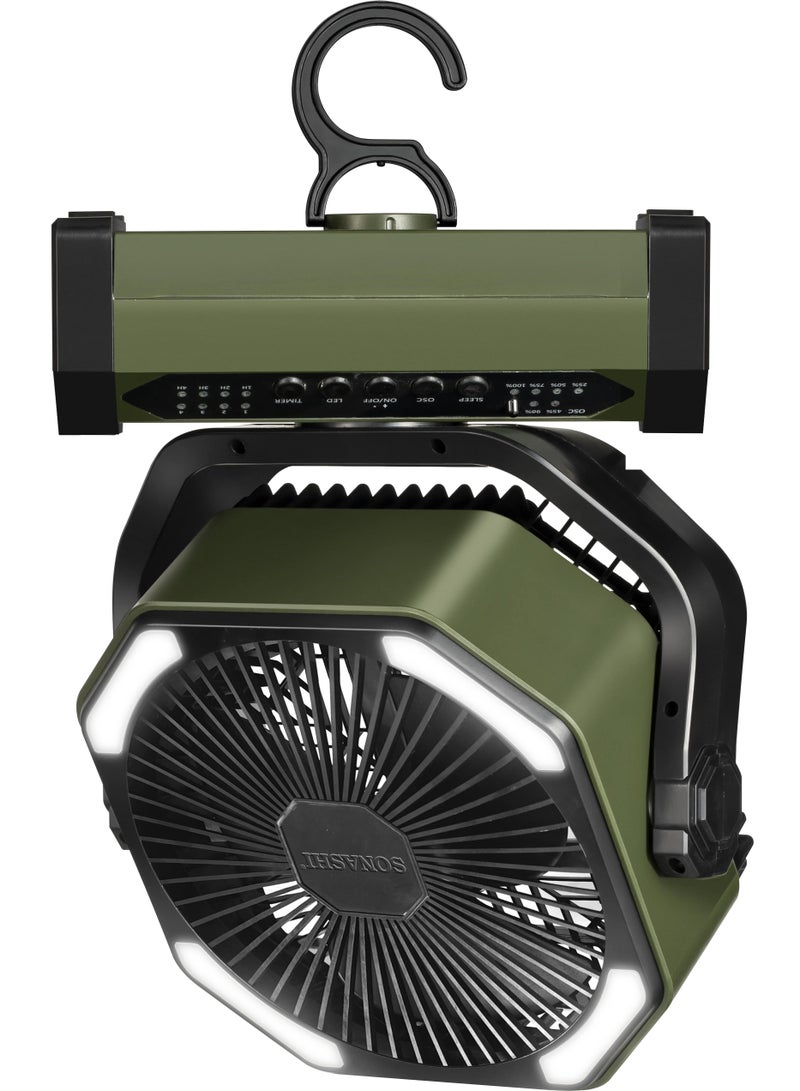 SONASHI 8 Inch Rechargeable Fan - 10,000mAh Li-ion Battery Operated Fan with Bright LED Light | Type-C Charging with Continuous Working for 30 Hours | Portable with Remote Control SRF-808 Green - Image 5