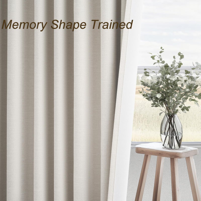 Topfinel 92 Inch Long Black Out Custom Drapery 2 Panels Neutral Blackout Cream White Curtains, Sun Blocking Tab Top Curtain Room Divider, Internet Famous Textured Linen Curtains 52" X 92", Bay Window - Image 4